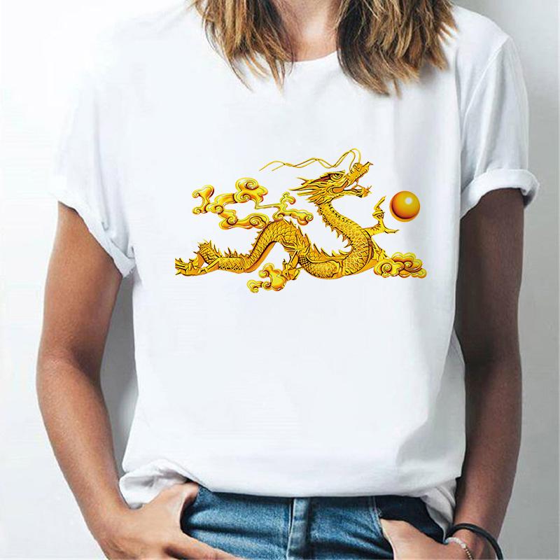

2025 New Women’S T-Shirt Dragon Domineering Pattern Printing Streetwear Ladies Graphic Summer Female Tee Tops XXXL білий