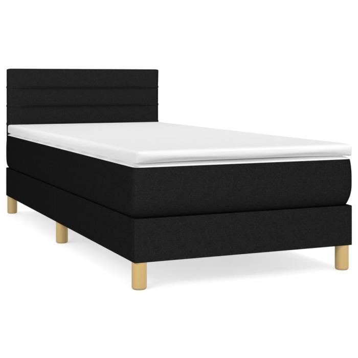 3140651 vidaXL Lit à sommier tapissier et matelas Noir 80x200 cm Tissu