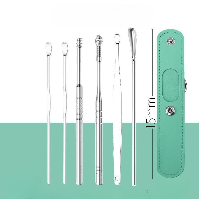 6 Pcs Ear Pick Ear Wax Removal Kit Ear Cleansing Tool Set Ear Curette Cleaner 360° Spiral Design Ear Canal Cleaner Stainless