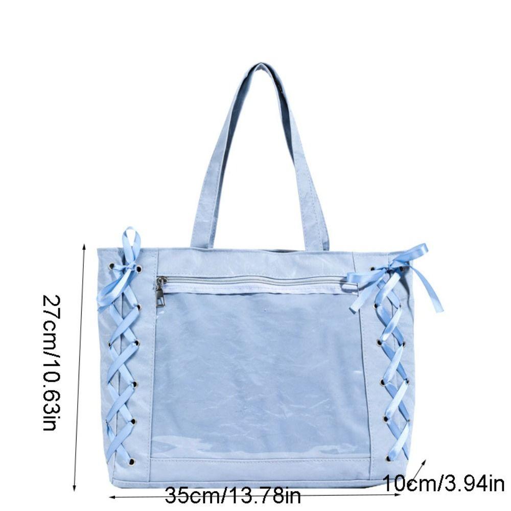 Lace-up Simple Itabag Badge Display PU Transparent Pocket Tote Bag Idol Merchandise Storage Cross Ribbon Shoulder Bag Girl