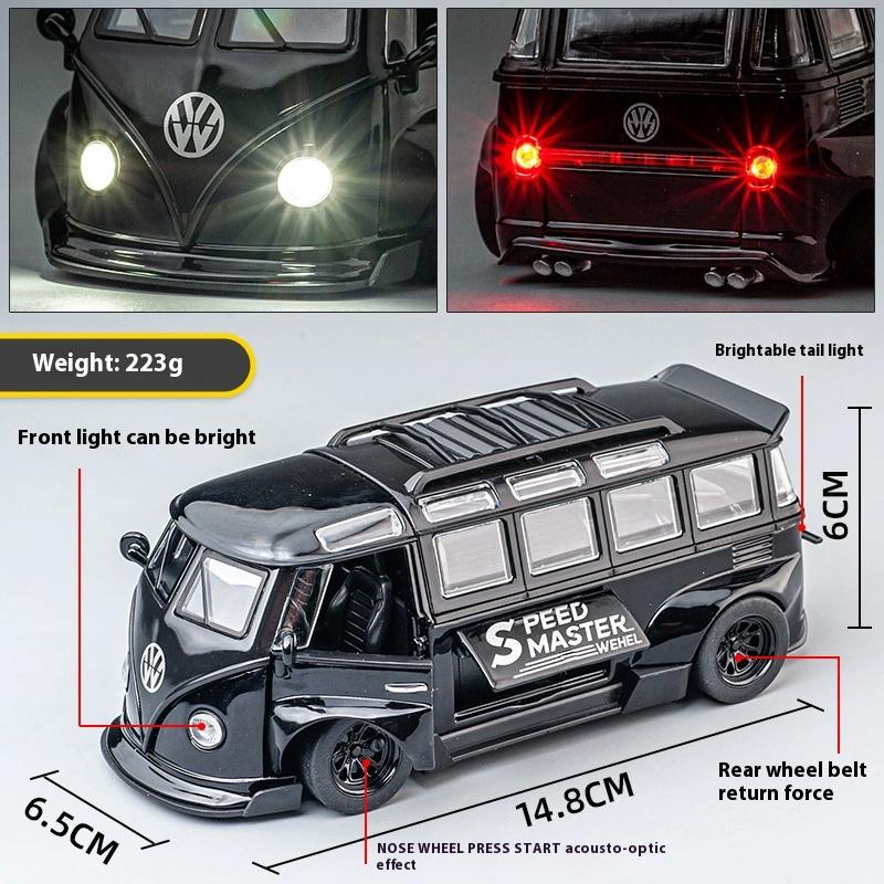 1/32 Scale T1 Bus Zinc Alloy Car Model, Simulated Sound and Light Children's Toys, Boys' Holiday Gift Car Model Ornaments