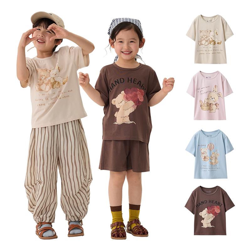 Q21 Kids Bear Print Cotton-Linen Summer Outfit 165