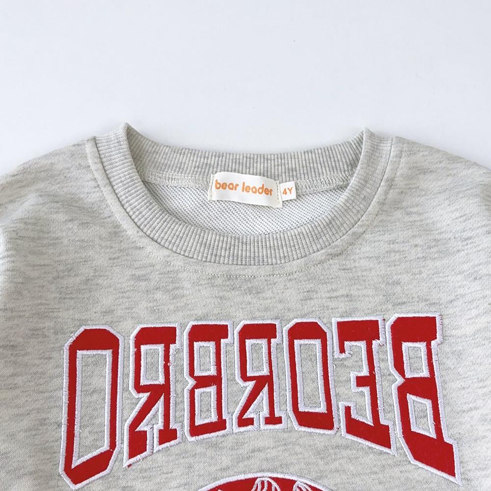 Bear Leader Autumn Girls' Set Grey Long Sleeve Letter Embroidered Top+Solid Color Pants Two Piece Set 3-7 Year Old Children's Casual Wear TZ218