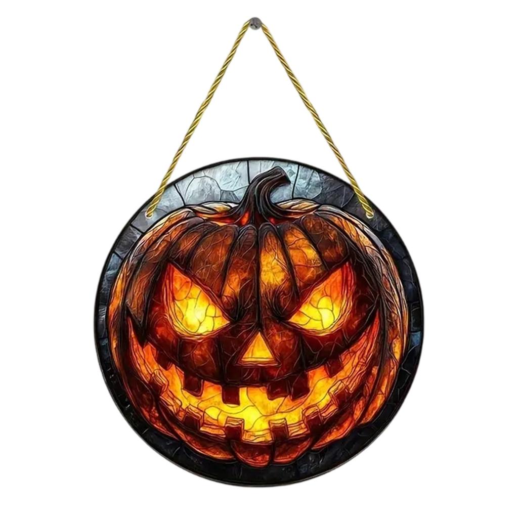 Halloween Pumpkin Suncatchers For Window,Glass Window Hangings,Hand-Painted Glass Panel Perfect For Home Décor