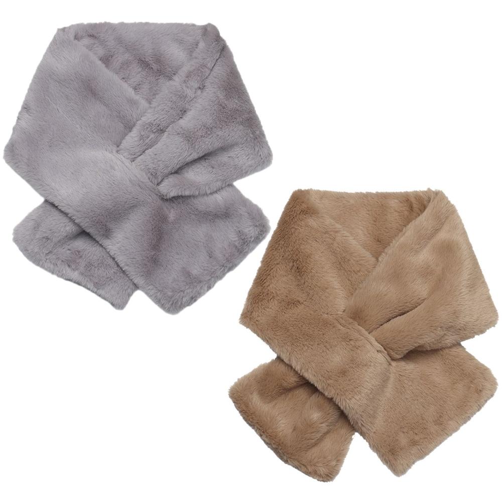 

2PCS Elegant Shawl Winter Warm Neckerchief Wrap Cross Scarf Solid Color Neck Warmer