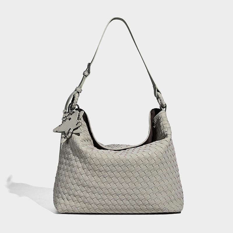 

2025 Fall/Winter New Handmade Woven Women s Bag, Single Shoulder Underarm Crossbody Bag, Suede Casual Large Tote Handbag 34*12*27CM бежевый
