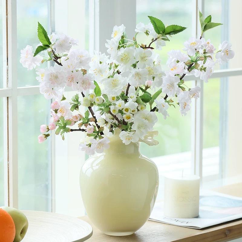 3Pcs White Cherry Blossom Artificial Flowers Spring Home Wedding Decor Table Centerpiece Flowers Pink Japanese Aakura Floral