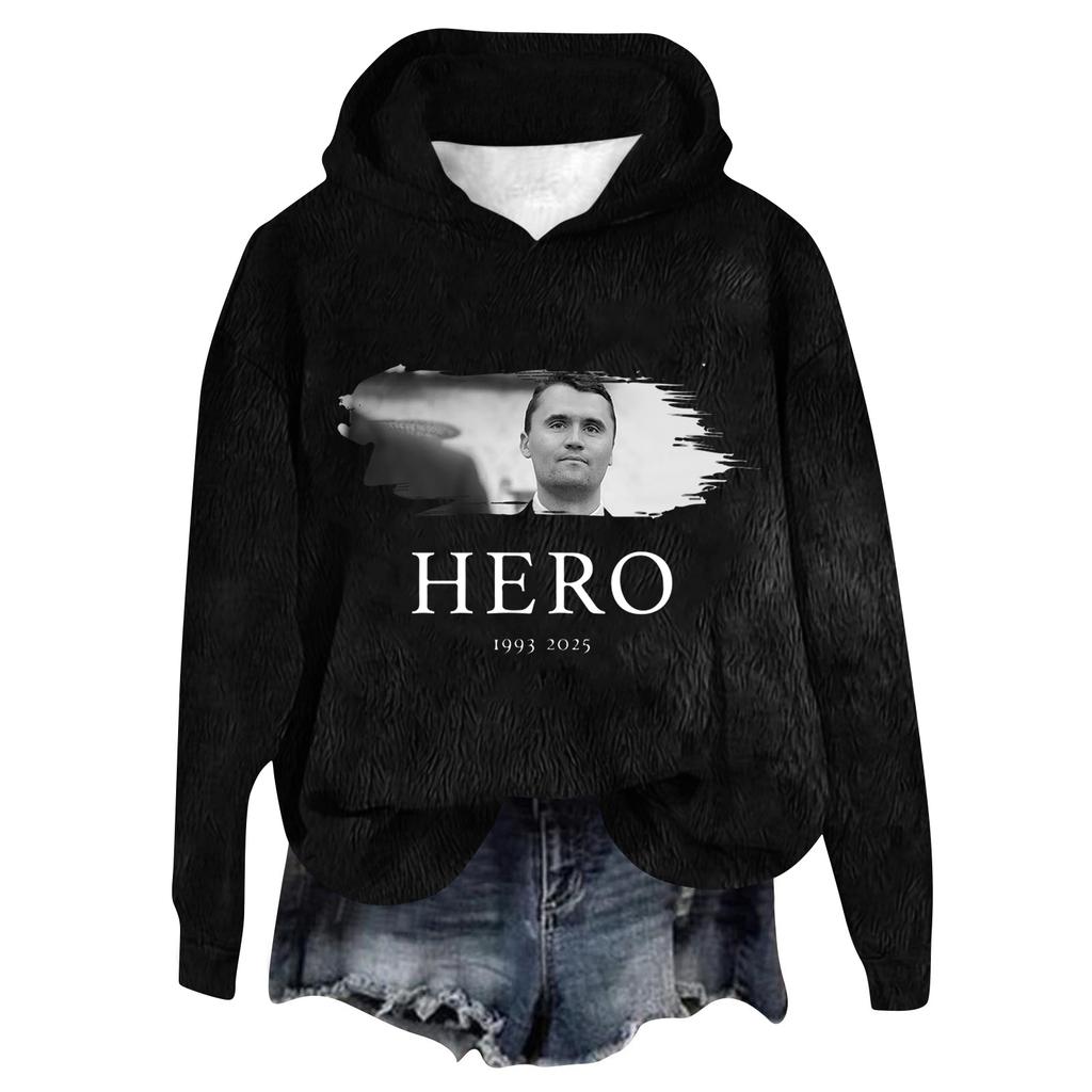 Women's Hooded Long Sleeve Printed Flannel Top Hooded Sweatshirt