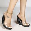 Women's Thick Heel Sandals - Transparent One-Strap Slip-On High Heels Crystal Heel, Outdoor-Wear Open-Toe Sandals LFD-907188-1
