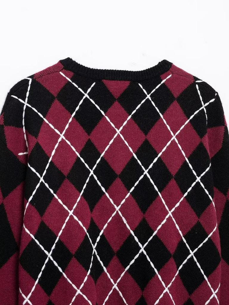 TAOP&ZA Women's Spring Commuting Fashion Diamond Knit Sweater