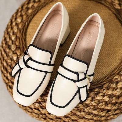 Korean Versatile Leather Lady Shoe Interview for Girls Square Toe Work Wear Small Fragrant Style Thick Heel Heightened Mary Zhen FootPairs