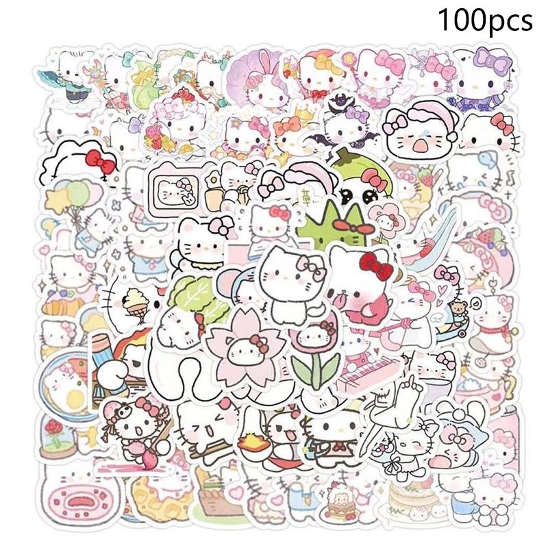 100 Stickers/Bag Cute Hello Kitty Stickers Sealing Sticker Phone Laptop Suitcase Waterproof Decorated Stickers Children Toy Gift