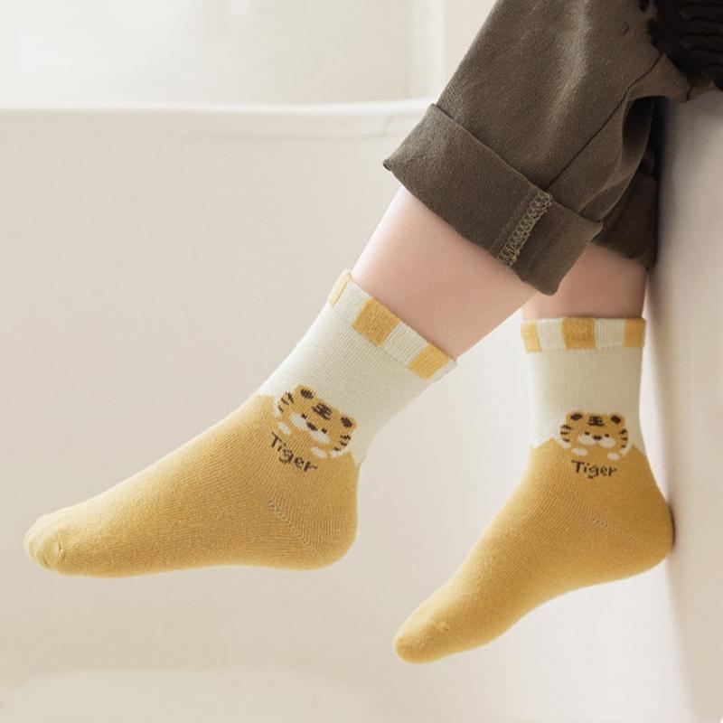 5Pairs/Set Baby Socks Spring Autumn Toddler Boys Girls Cute Tiger Middle Tube Socks For Kids Cute Letter Striped Cotton Sock