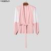 Men Long Sleeve Patchwork See Through Mesh Bandage Waist Party Tops Shirts