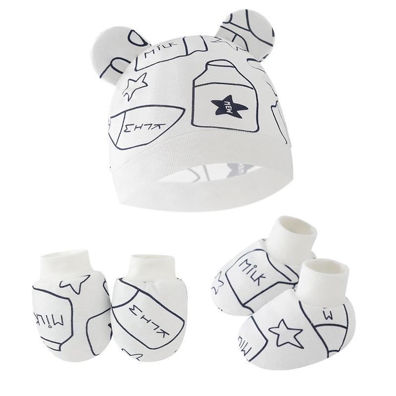 Newborn Newborn Baby Hat Anti Scratch Gloves Protective Foot Cover Three Piece Set Baby Hat Baby Hat
