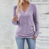Women's Casual Fashion Solid Color V-Neck Long Sleeve Button Top