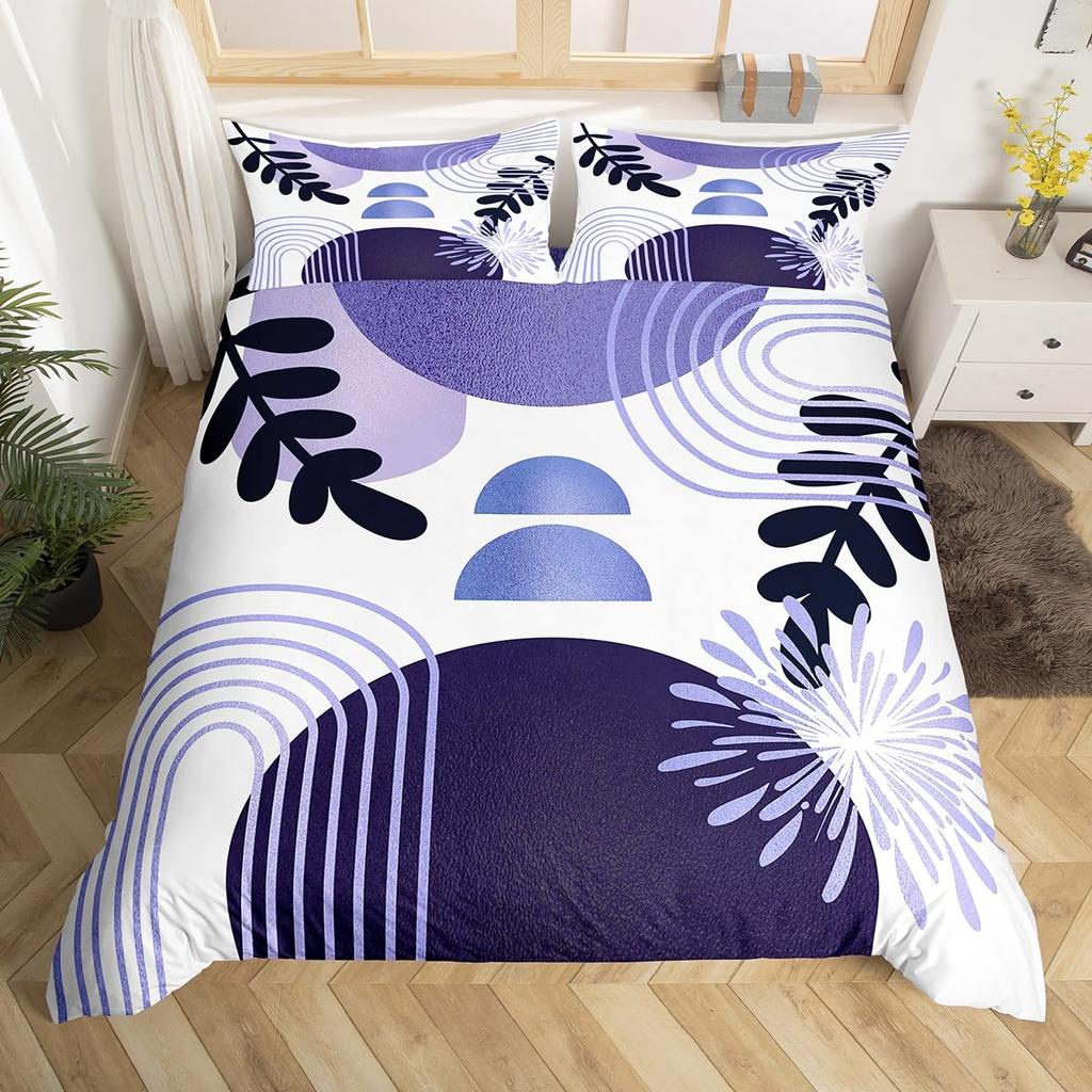 Boho Mid Century Duvet Cover Abstract Geometric Comforter CoverModern Minimalist Queen Bedding SetsGeometry Line Art Bed Set