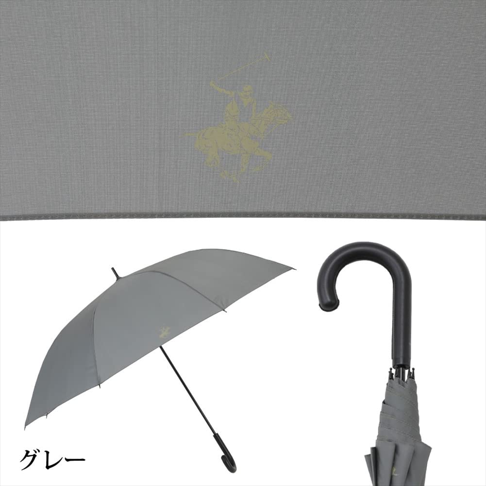 Ogawa (Ogawa) BHPC (Beverly Hills Polo Club) Long Umbrella, Gray, Solid Color, Large Size, One-Touch Jump Closure, Brand Logo, Simple Design, 71159