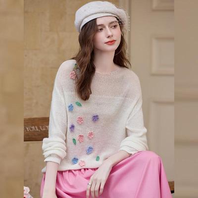Bailuyu Wool Blend Crochet Floral Sweater