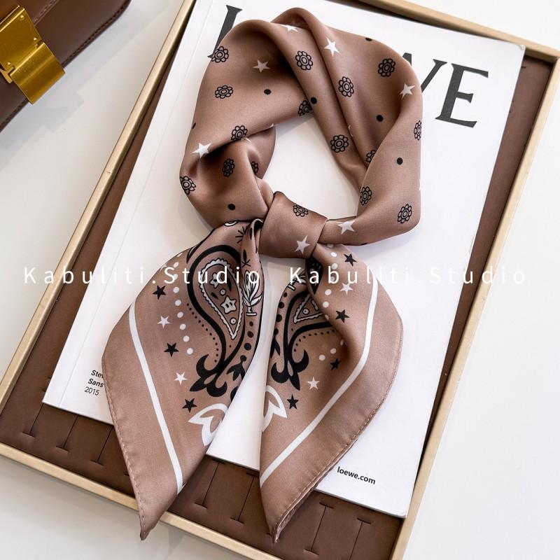 70x70cm Lightweight Square Scarf Women Polka Dot Print Silk-Like Wrap Neck Tie Hair Band Fashion Accessory