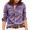 Camicie Vintage da Donna in Denim Lavato Manica Lunga Collo a Revers Bottoni Bluse Casual Ampie Top Quotidiani