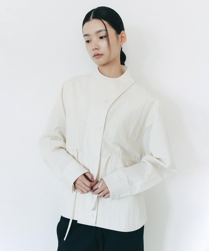 Afterglowool High-Neck Button Cotton Shirt Jacket_Ivory