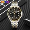Male Business Steel Belt Quartz Watch, Golden Luminous Rotating Dial Waterproof Personalized Watch Male