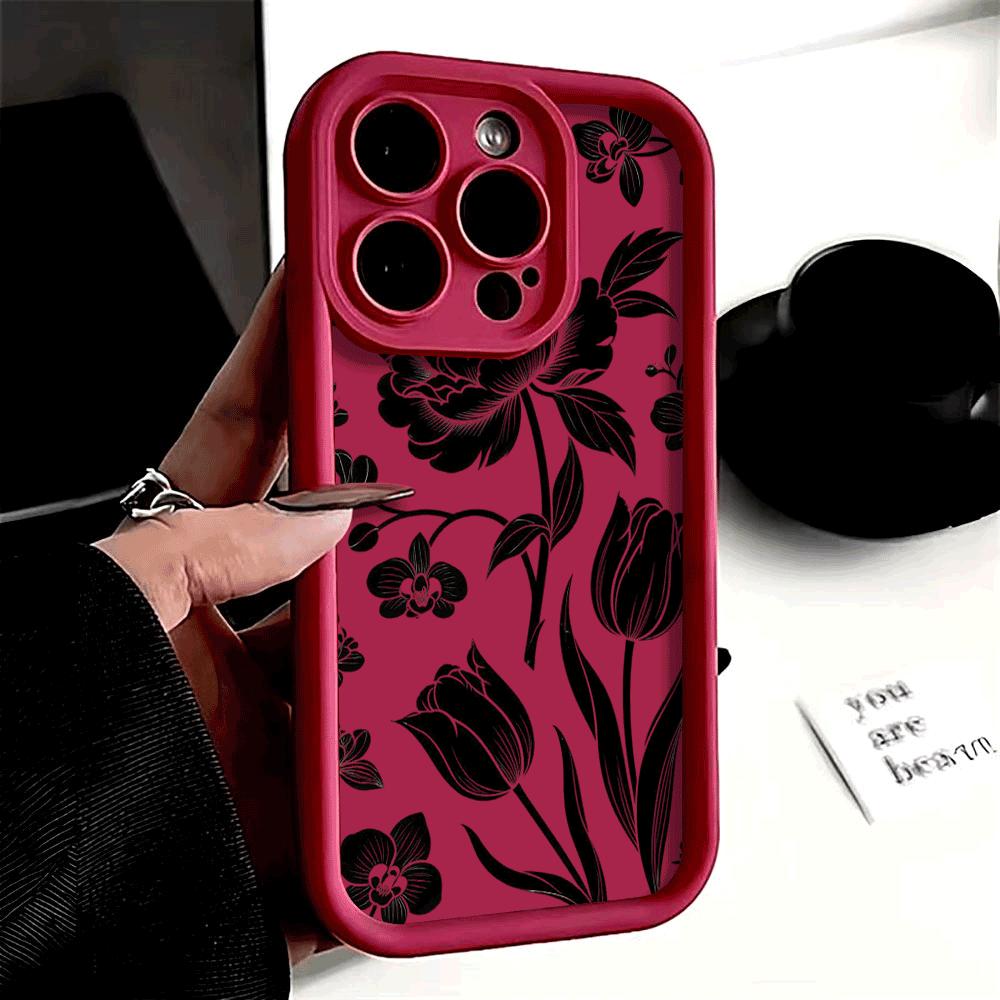 Black Floral Silhouette Phone Case for Xiaomi Redmi Note 14 13 12 11 10 9 8 7 Pro Shockproof Anti-Slip Soft TPU Cover
