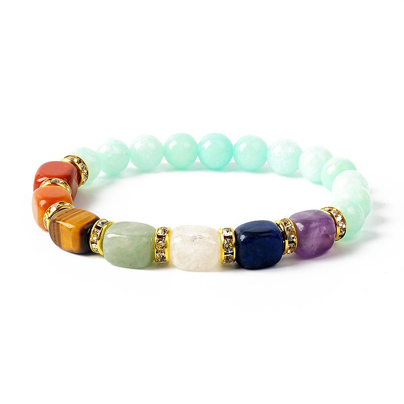 Natural Stone 7 Chakra Bracelets Reiki Healing Energy Hematite Tiger Eye Beaded Elastic Bracelets for Women Girls Yoga Jewelry