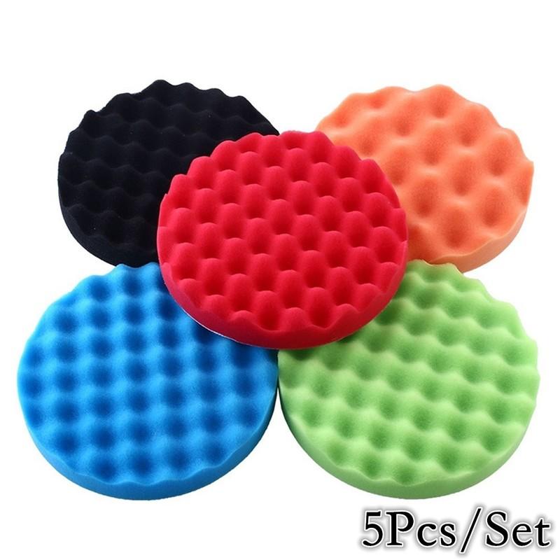 5Pcs 7   Sponge Foam Waffle Polishing Buffer Pad Kit For Car Polisher Universal
