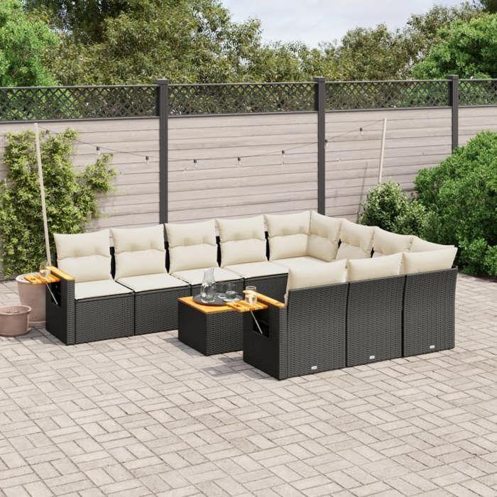VidaXL Salon de Jardin avec Coussins 11 pcs, Canapés de Terrasse, Ensemble de Meubles de Patio, Mobilier d'Extérieur, Noir 3259585