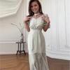 European and American women's clothing 2026 summer new French polka dot hollow V-neck bubble sleeve waist fishtail dress