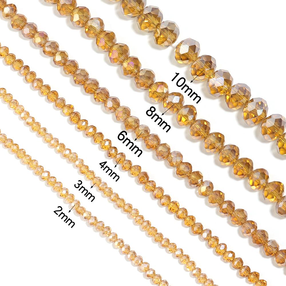 3/4/6/8/10mm Faceted Crystal Beads Gold Brown AB Glass Loose Beads For DIY Jewelry Making Handmade Bracelet Necklace Accessories