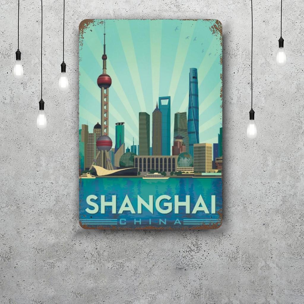 shanghai Vintage Tin Sign Home Decor Wall Decor Art Wall Mural Room Decoration Decor Retro Metal Sign Plate Bar Posters