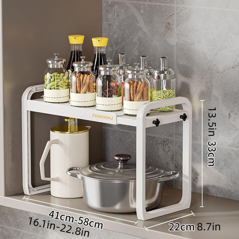 Multi-functional Expandable Kitchen & Bathroom Rack with Adjustable Shelves and Removable Hooks