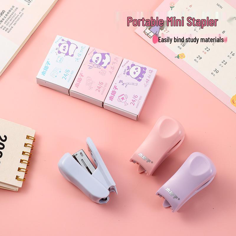Cute Morandi Color Mini Stapler – Cartoon Handheld Binder for Office Storage