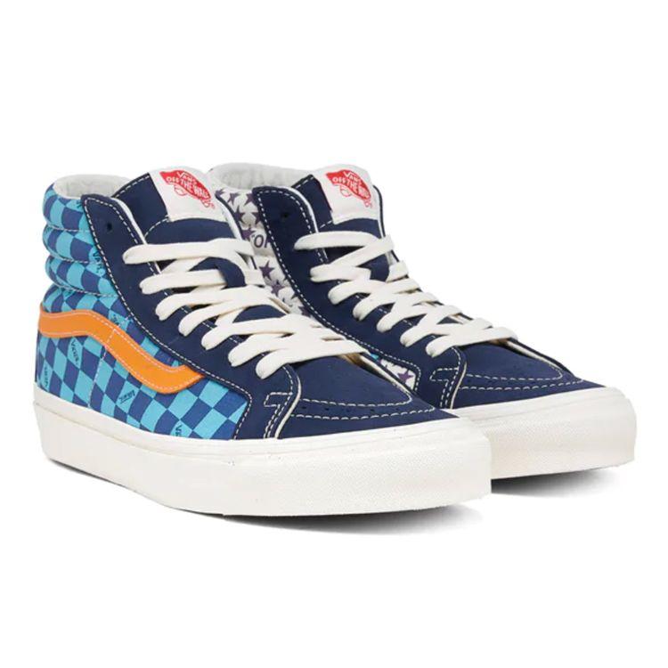 Vans Sk8 Retro Versatile High-Top Skate Shoes Blue Checkerboard Unisex Sneakers VN0A4BVBTPD1