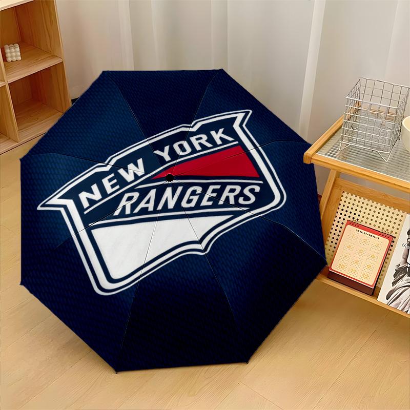 New York Rangers Print Auto 8?Ribs Folding Umbrella Wind Resistant Lightweight Automatic Umbrella For Daily Travel
