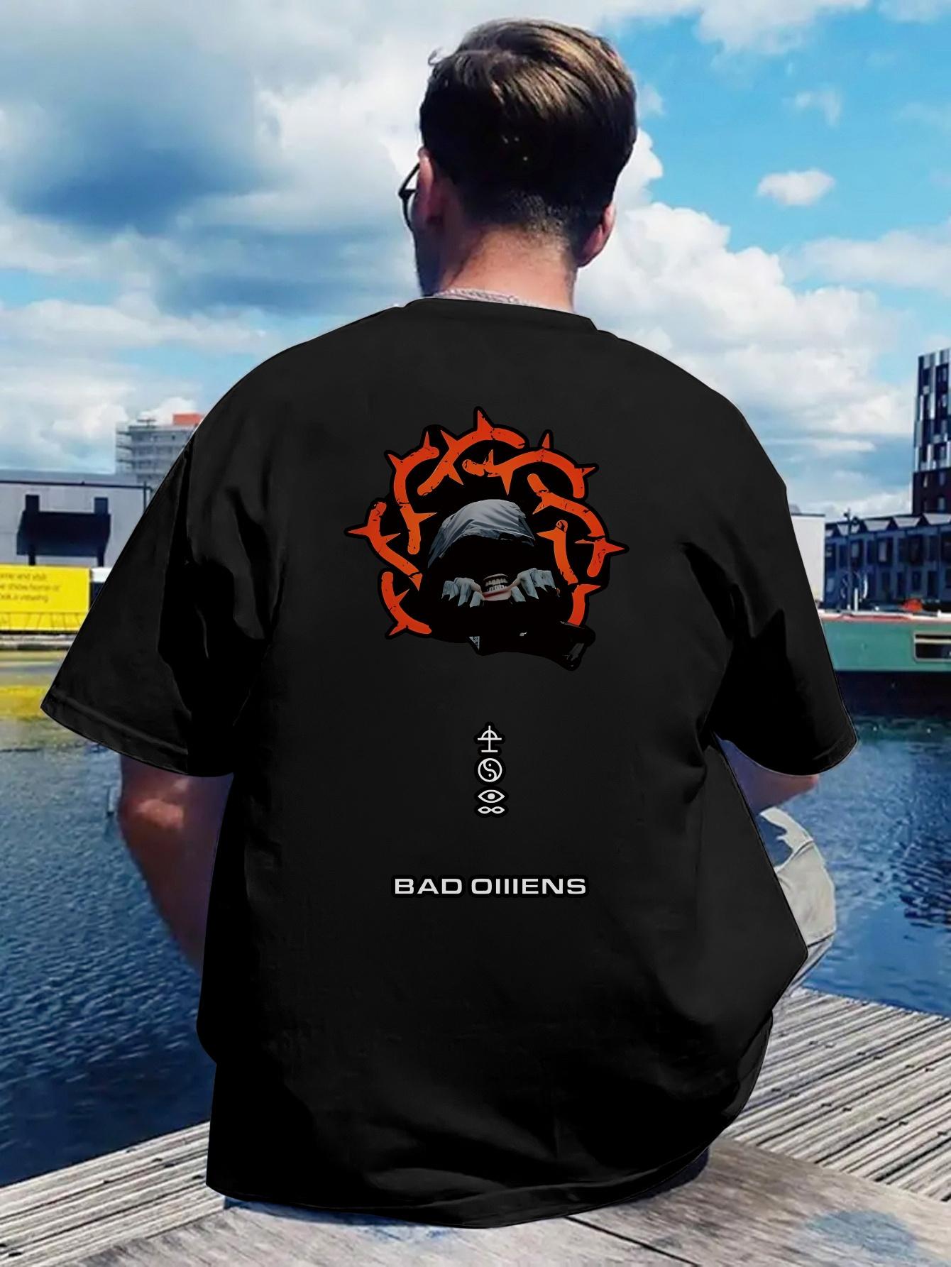Retro Rock Band Graphic T-shirt - Bad Oliens Design with Skull & Flames XXXL