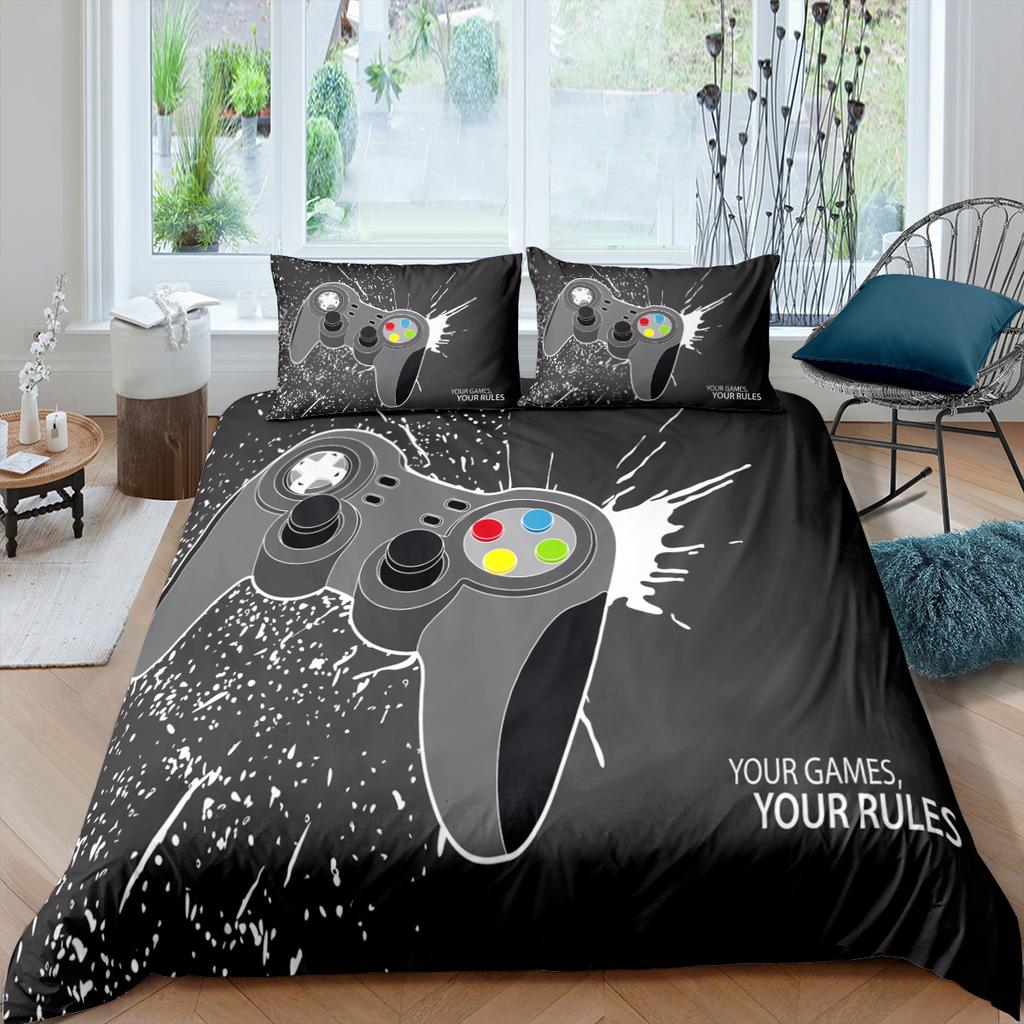 3D-Spieler-Bettwäsche-Set, Spielgriff, Bettbezug, Kissenbezug, 2/3-teilig, weiche Heimdekoration für spielbegeisterte Jungen- und Herrenzimmer