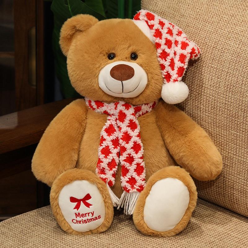 New Cute Scarf Teddy Bear Stuffed Toy Christmas Bear Decoration New Year Throw Pillow Party Knitted Scarf Doll Holiday Gift