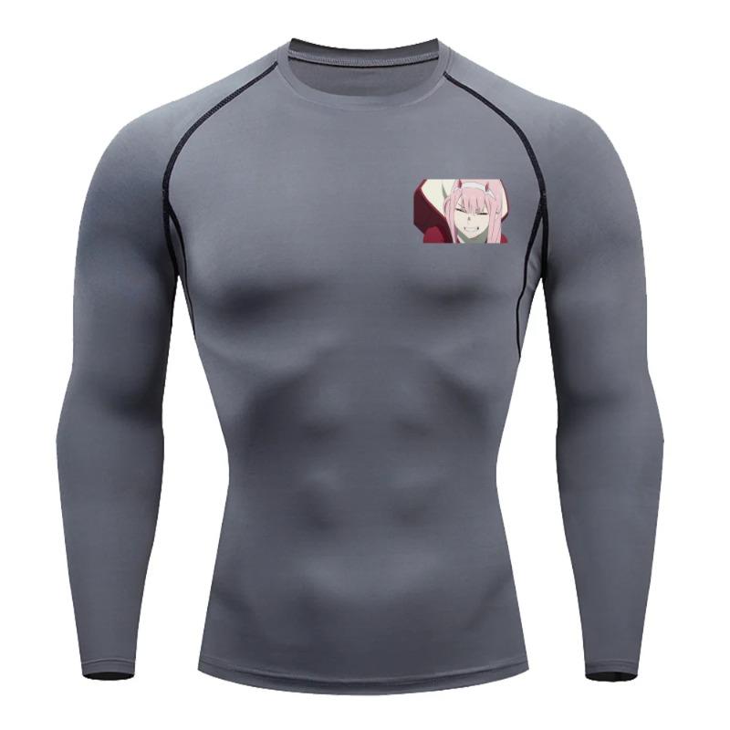 For Men Summer Athletic Compression T-Shirt Breathable Quick-Dry High-Elasticity Short Sleeve Tee with Bold Zero Two Graphic Gym