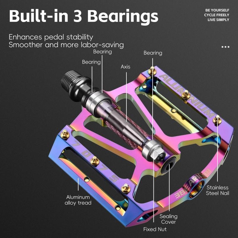 WEST BIKING 3 Bearing Bicycle Pedals Electroplated Aluminum MTB Road Bike Carbon Fiber Tube Anti-slip Pedals Bicycle Accessories