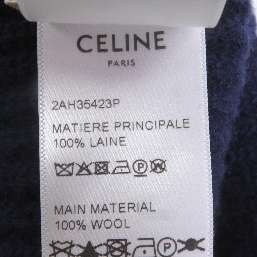 Excellent CELINE Knit cap Logo patch beanie hat Navy wool mens 2AH35423P Used