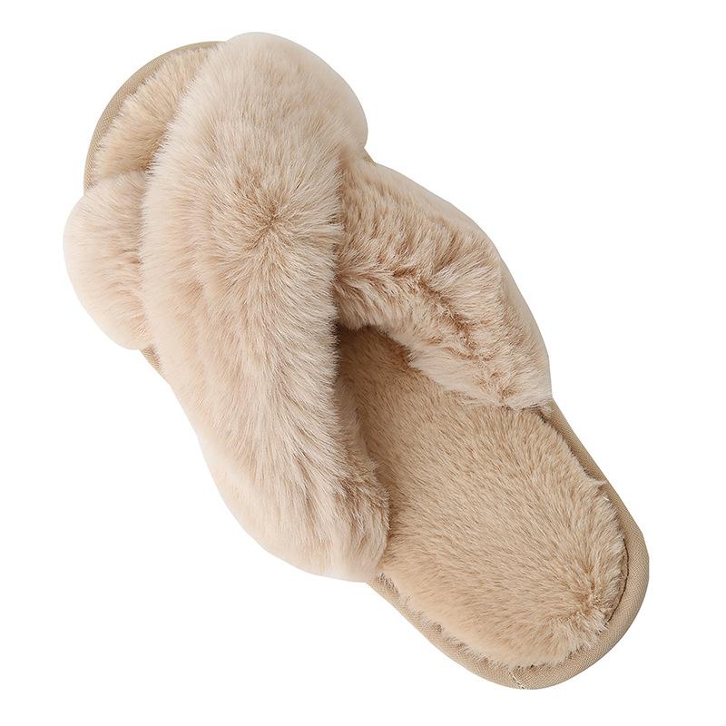 Fashion Litfun Plush Lining Women's Slippers New Fur Cross-strap Ladies Home Slides Platform Fuzzy Warm Indoor Women's Cotton Slippers