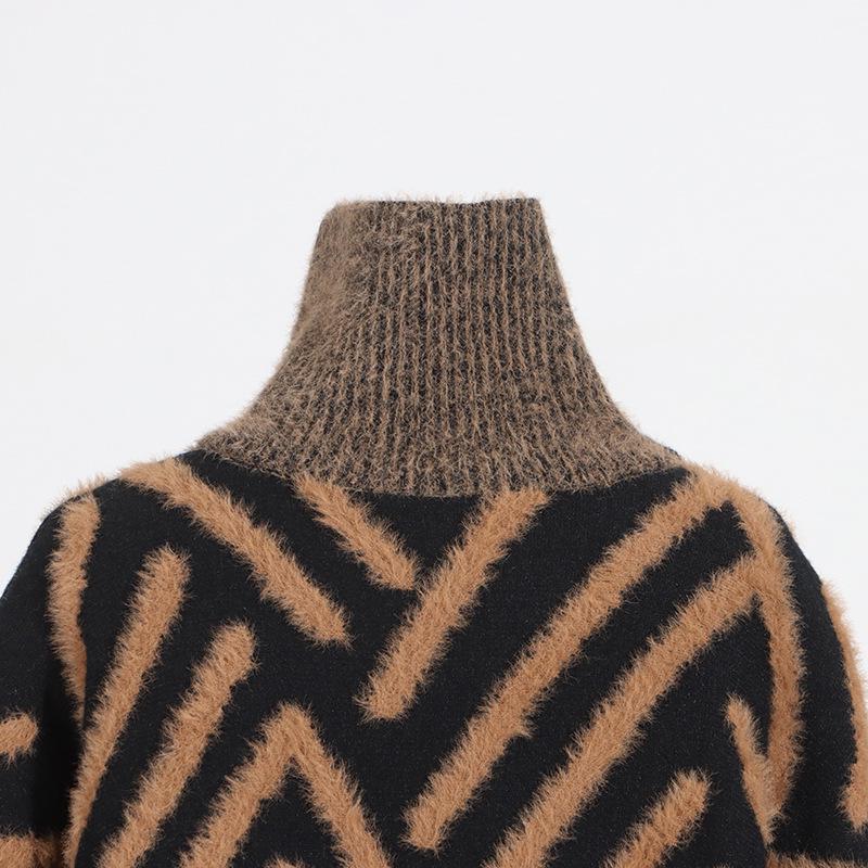 Women's High-End Mink Fur Stand-Up Collar Pullover Sweater, Autumn/Winter 2025 Collection.