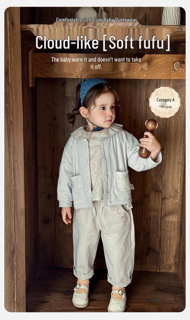 Korean-Style Spring Jacket & Pant Set for Girls (1-3 Years)