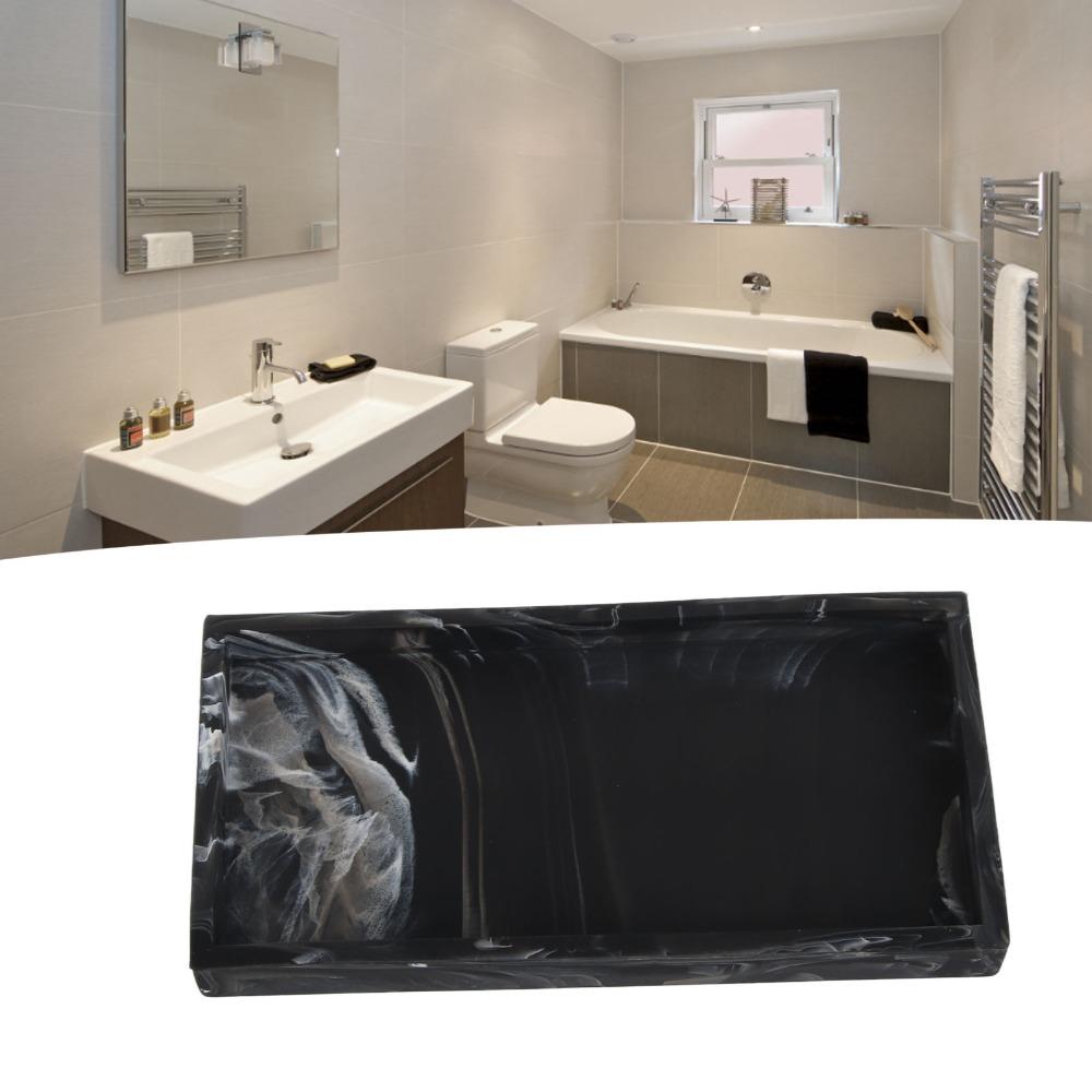 Shatterproof Silicone Storage Tray Non Slip Marbling Black Soap Dispenser Tray Easy Clean Grey Bathroom Tray Sink Vanity
