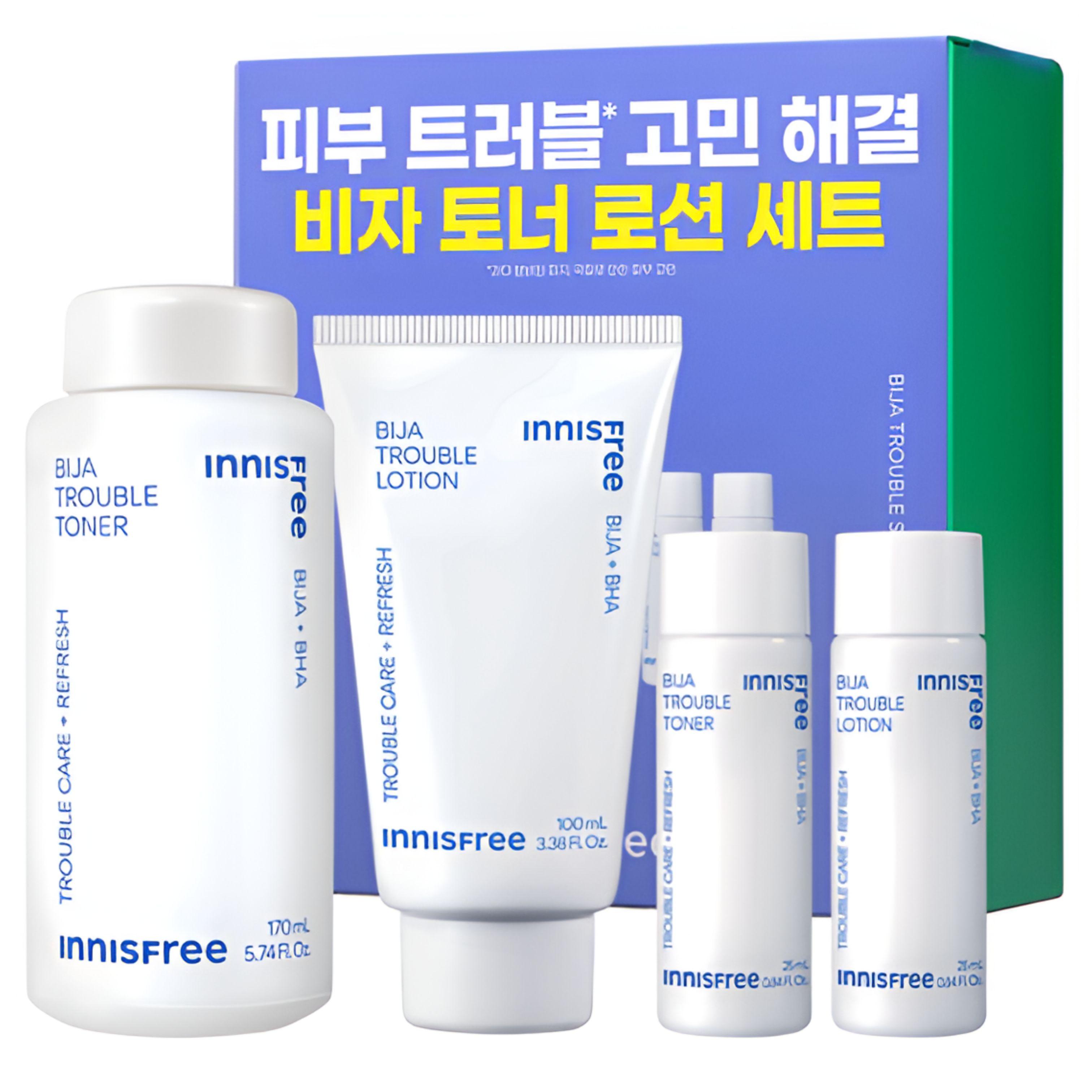 Innisfree Bija Trouble Skin & Lotion Set (Toner 170ml + 25ml / Lotion 100ml + 25ml)