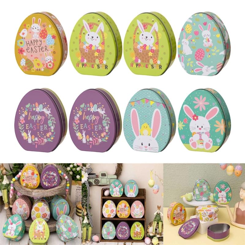 8x Easter Eggs Candy Boxes with Rabbit Pattern Candy Boxes Metal Snacks Container Mini Snacks Boxes for Party